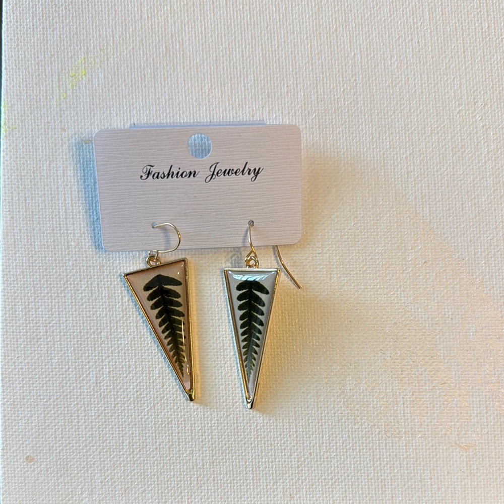 Gold & Fern Triangle Earrings